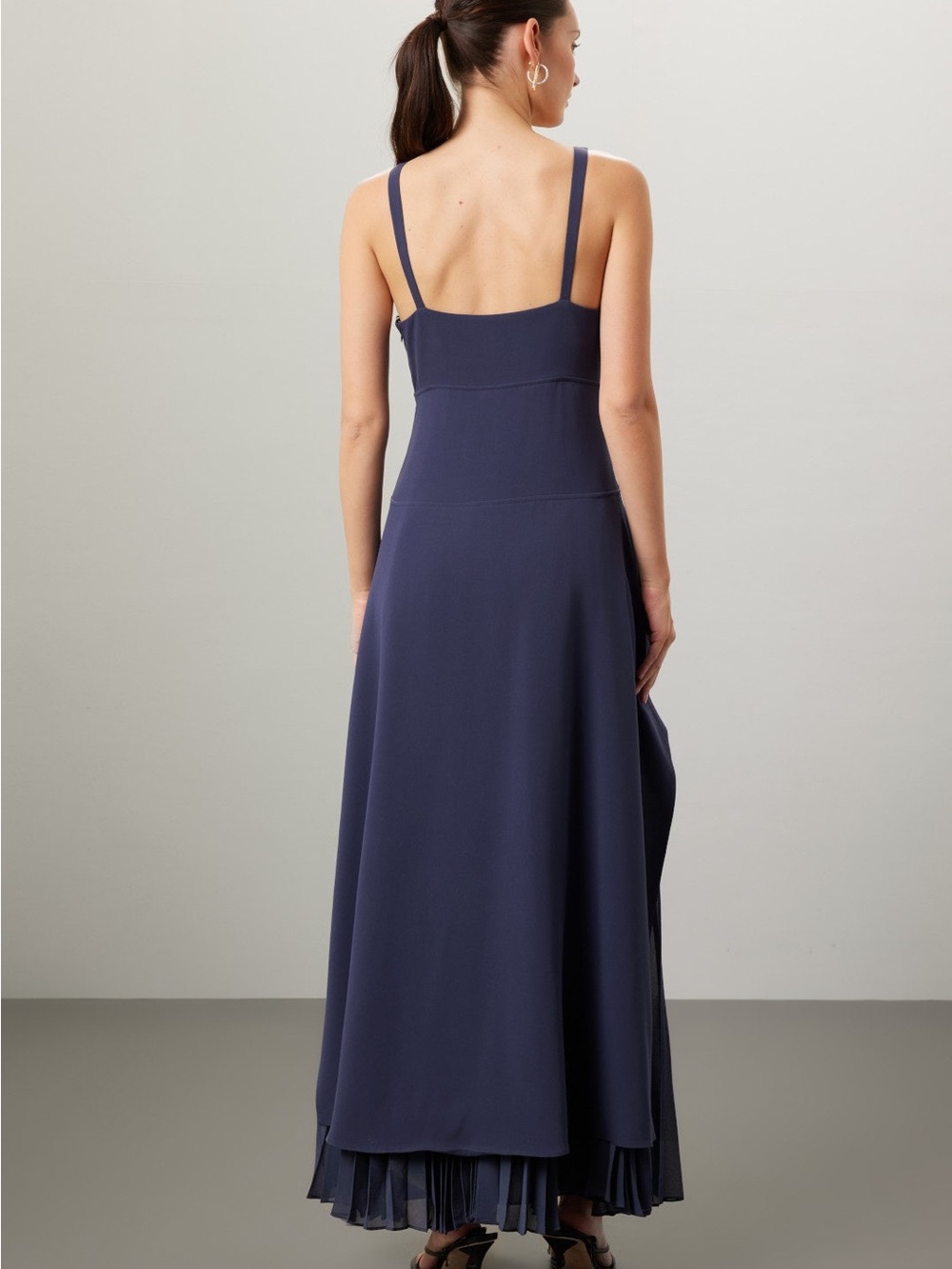 Slate Blue Maxi Dress with Pleated Skirt - Picture 3 of 6